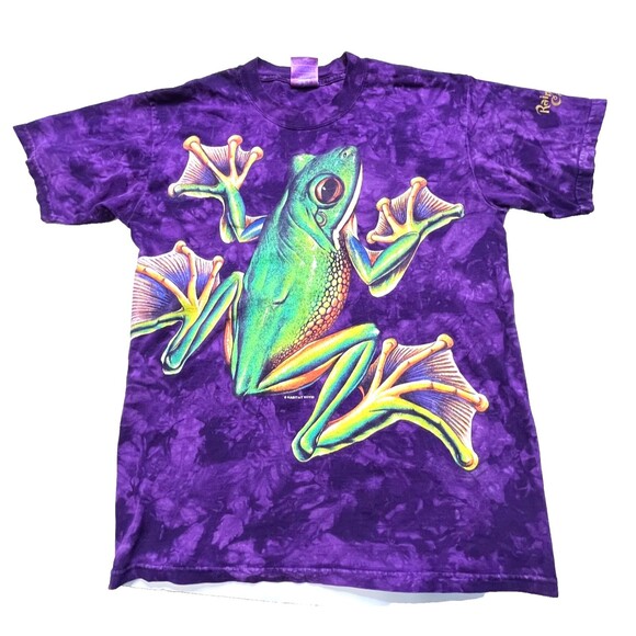 Rainforest Cafe Tree Frog Men's Purple Tie Dye 90s Vintage T Shirt - M - Picture 5 of 12